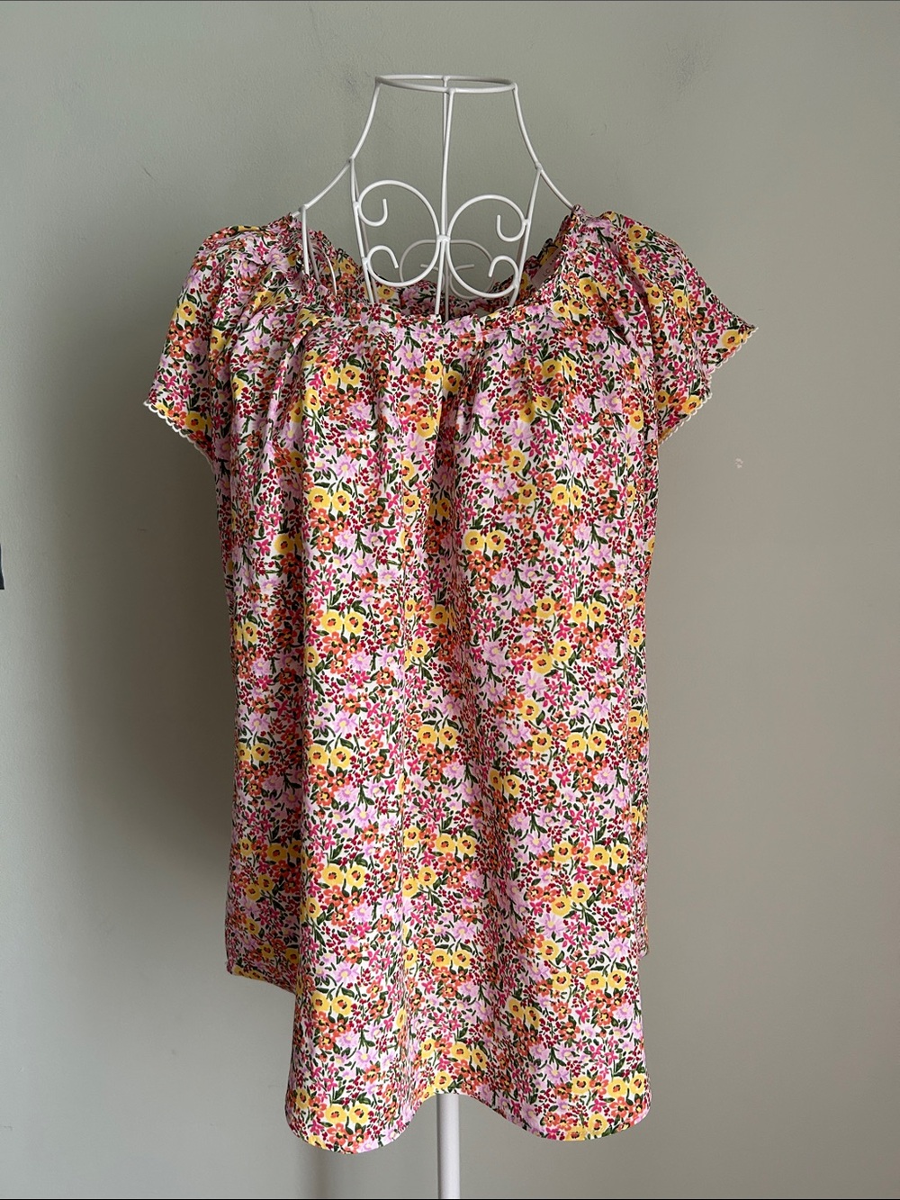 LC Lauren Conrad Pink Floral Peasant Blouse with Yellow Accents